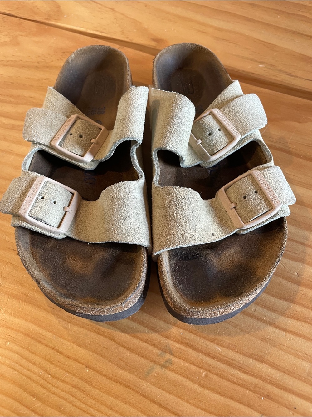 Birkenstock Beige Suede Two-Strap Sandals